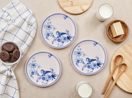 Hermia Blue Bird Juego de 6 Platos para Postre en Porcelana Azul y Blanco
